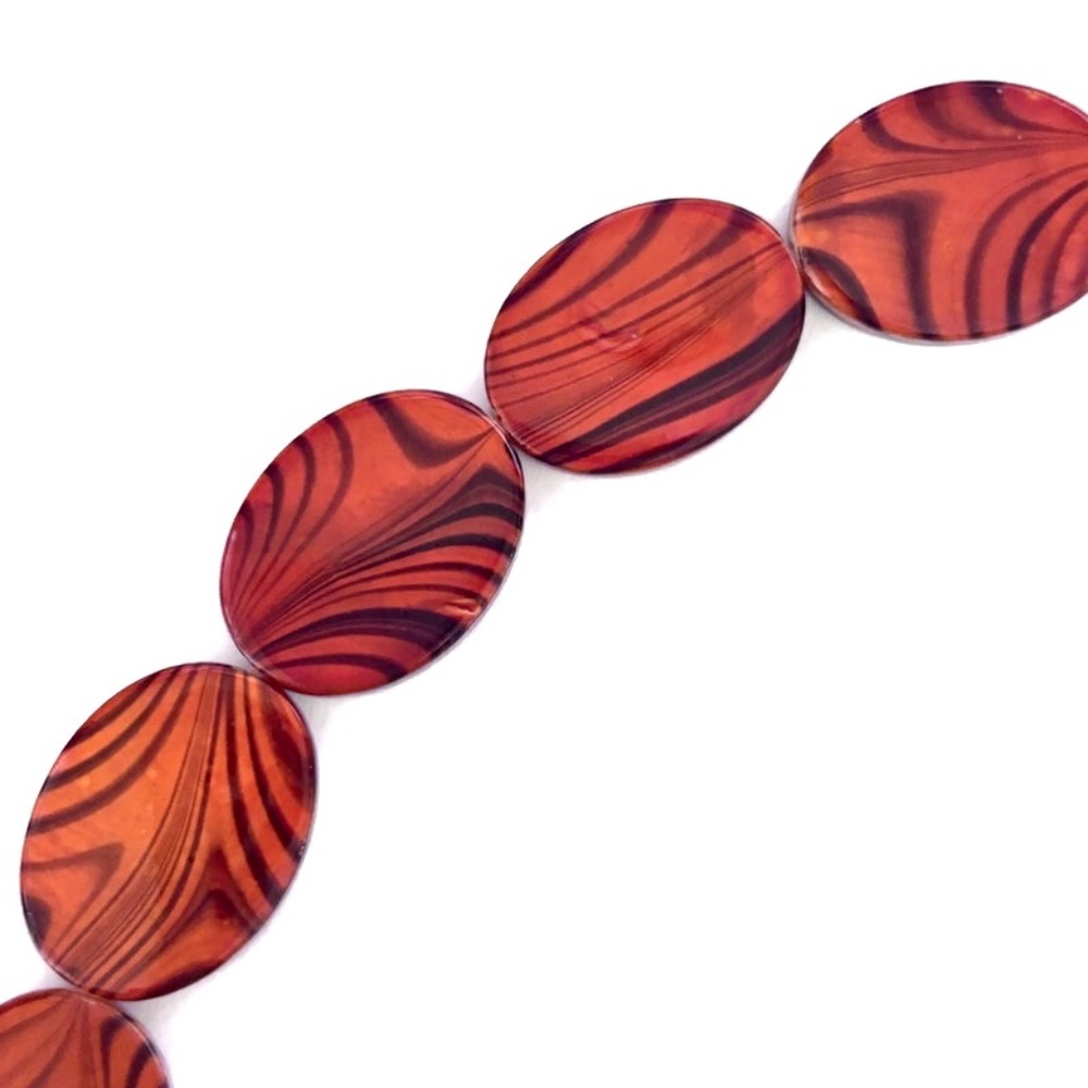 As Low As $2 Autumn Blaze Orange Tiger Stripe Natural Shell Oval Beads 20mm (8)